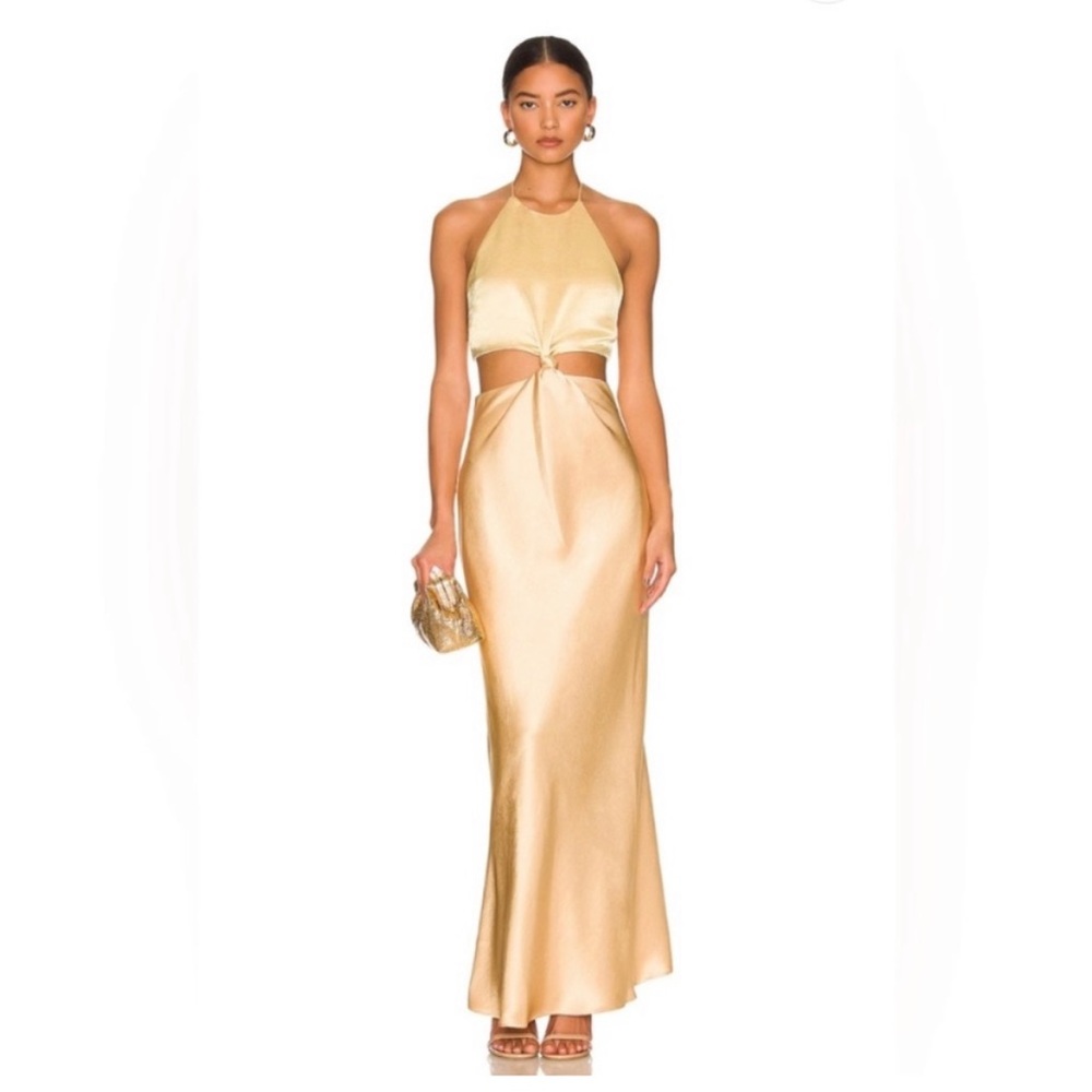 Bec & Bridge Carrie Halter Dress. Yellow. Never Worn. US Size 6. AUS Size 10